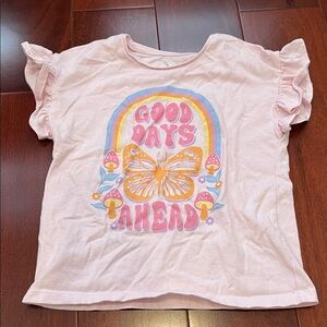 Kids Pink Ruffle Sleeve Tee with Butterfly Design